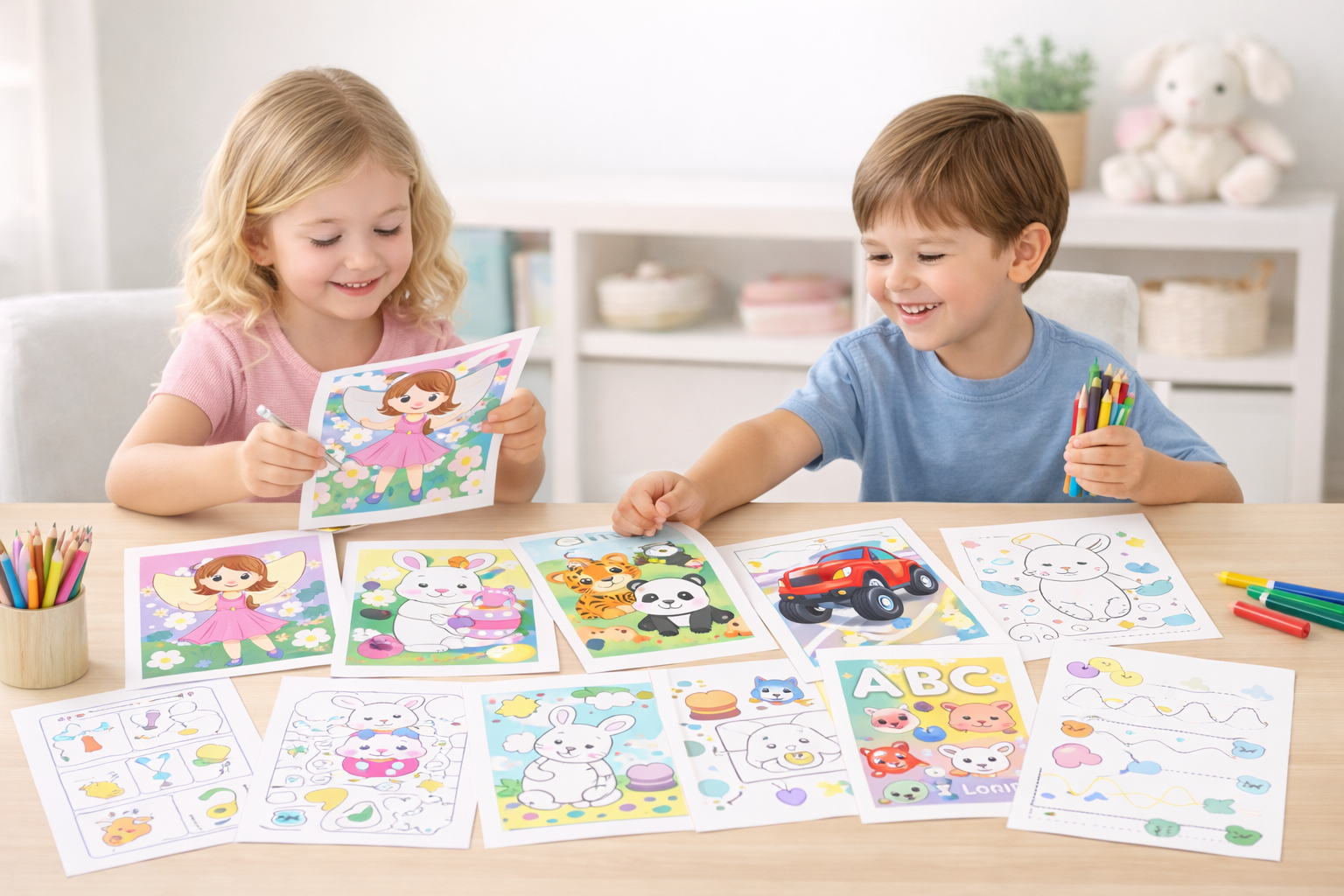 Enfants heureux avec activités Tibolino sans écran